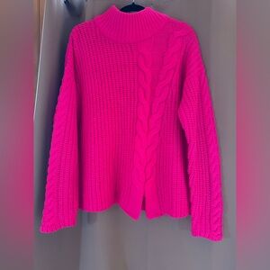 Women's Cable Knit Sweater Pullover - Hot Pink